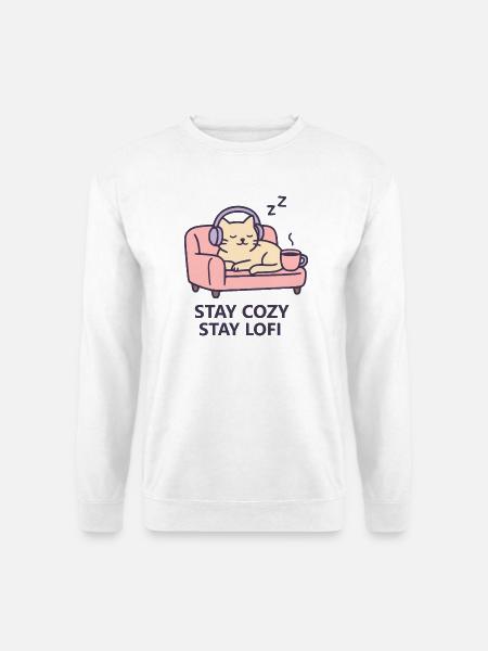 Lofi Cat Hoodie – Stay Cozy Stay Lofi Vibes - Unisex Pullover - Weiß