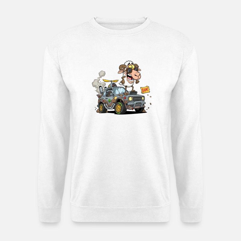 Cartoon Schaffahrer im Geländewagen - Unisex Pullover - Weiß