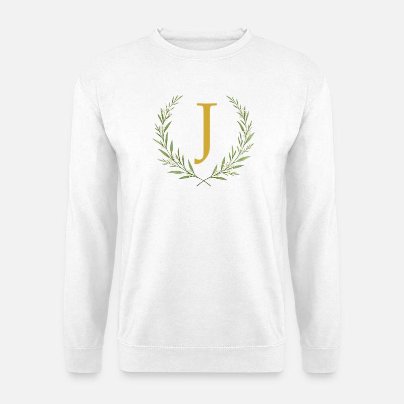 J Monogramm, Eukalyptus Kranz, personalisierbar - Unisex Pullover - Weiß