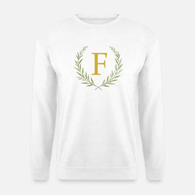 F Monogram, Eucalyptus Wreath, Personalizable - Unisex Sweatshirt - white