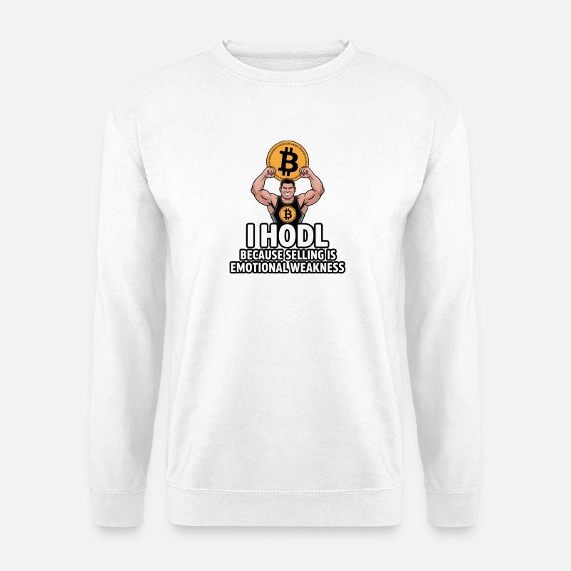 Muskulöser Bitcoin HODL Humor - Unisex Pullover - Weiß