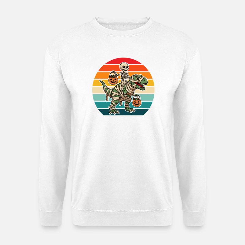 Retro Halloween Skeleton Riding Mummy T-Rex - Unisex Sweatshirt - white