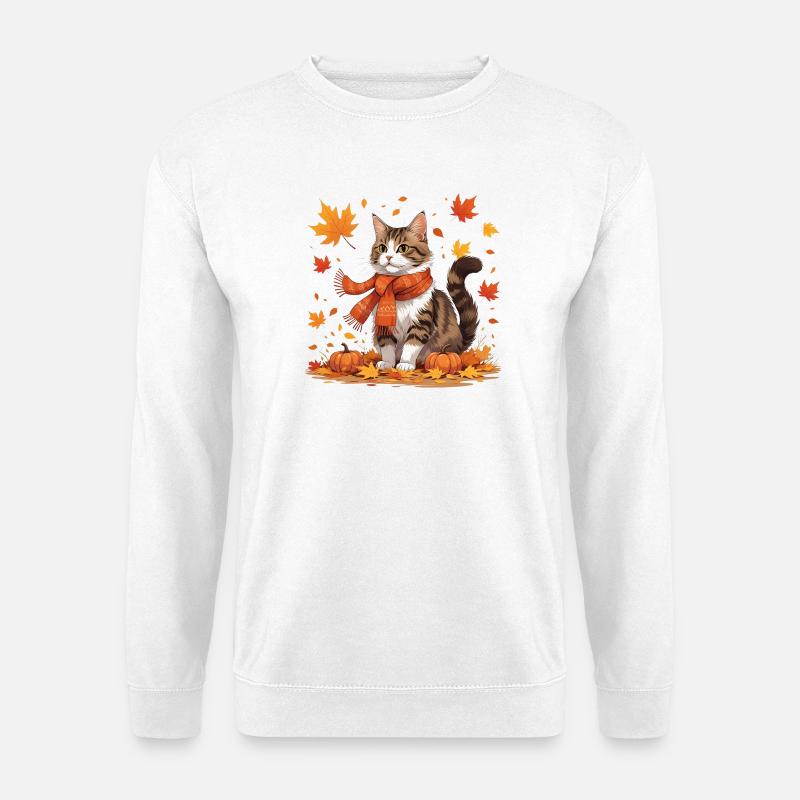 Herbstliche Katze mit Kürbissen - Unisex Pullover - Weiß