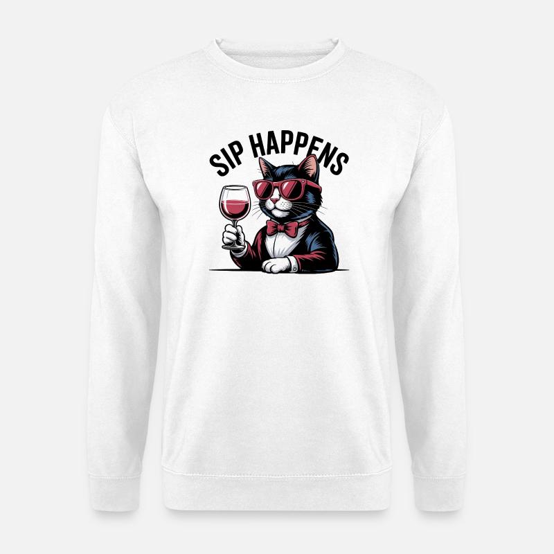 Sip Happens Katzenwein-Liebhaber - Unisex Pullover - Weiß
