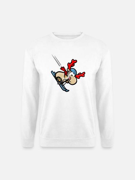 Comic-Rentier Elmondo bei der Skiabfahrt - Unisex Pullover - Weiß