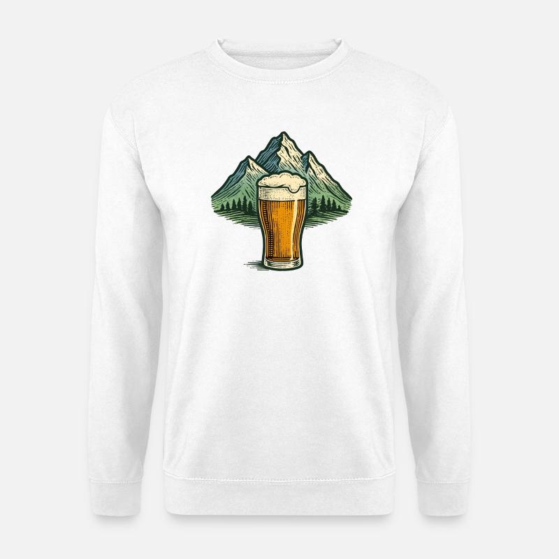 Bierglas mit Bergsilhouette - Unisex Pullover - Weiß