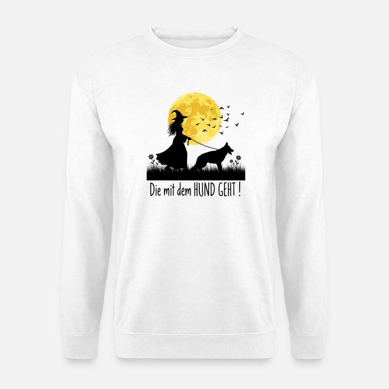 Die mit dem Schäferhund geht ! - Unisex Pullover - Weiß
