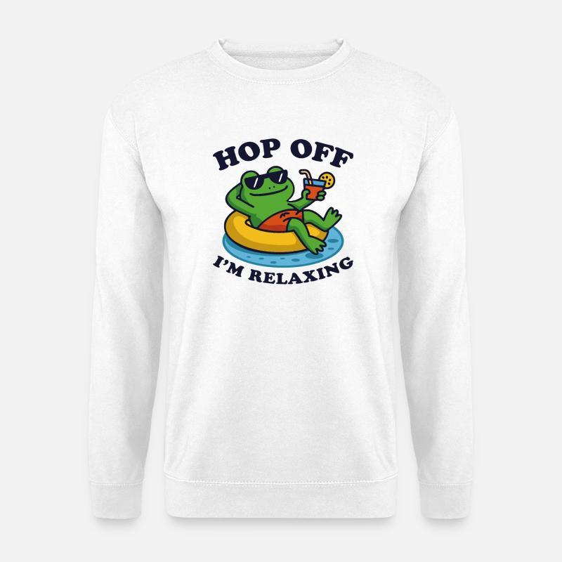 Relaxed Frog with Drink in pool - Unisex Sweatshirt - white