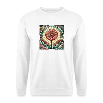Lebendiges Blumenmuster aus Buntglas - Unisex Pullover - Weiß - Vorne