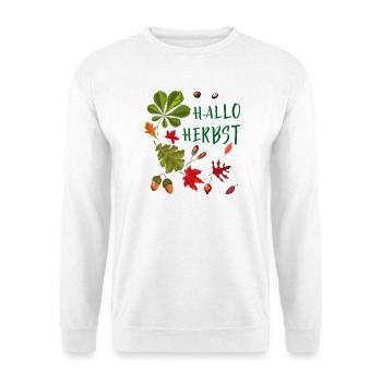 Hallo Herbst Herbstliche Blätter und Eicheln  - Unisex Pullover - Weiß - Vorne