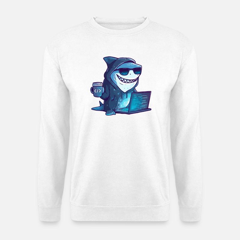 Conception de Cyber Shark Hacker - Sweat-shirt Unisexe - blanc
