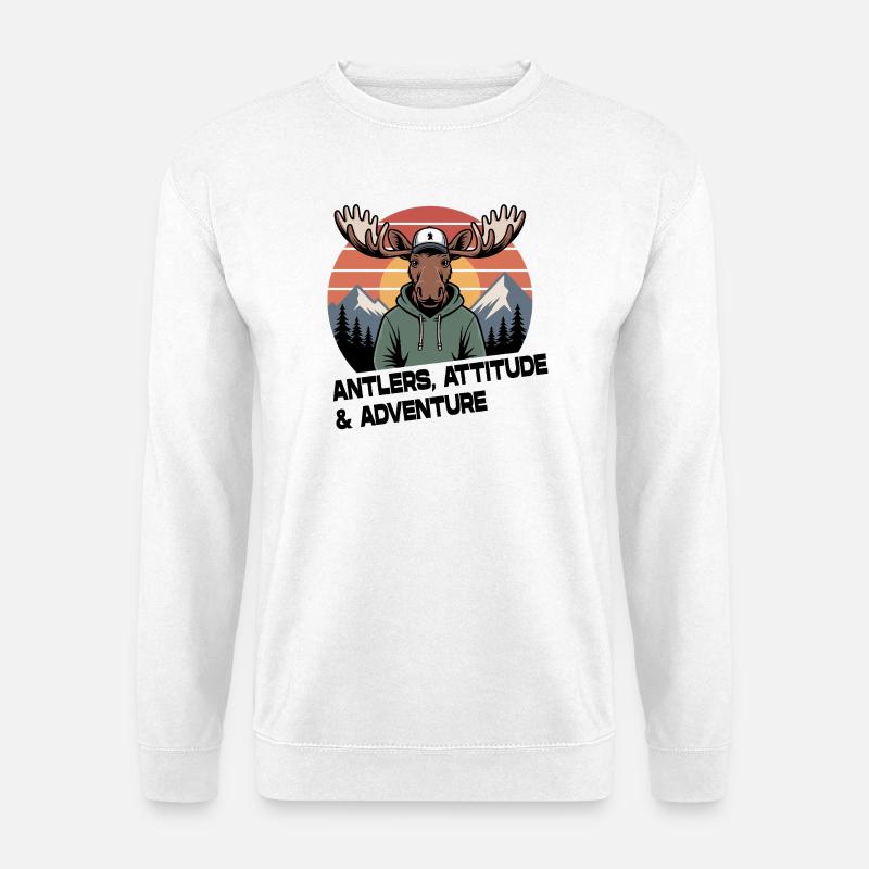 Antlers Attitude Abenteuer-Elch - Unisex Pullover - Weiß
