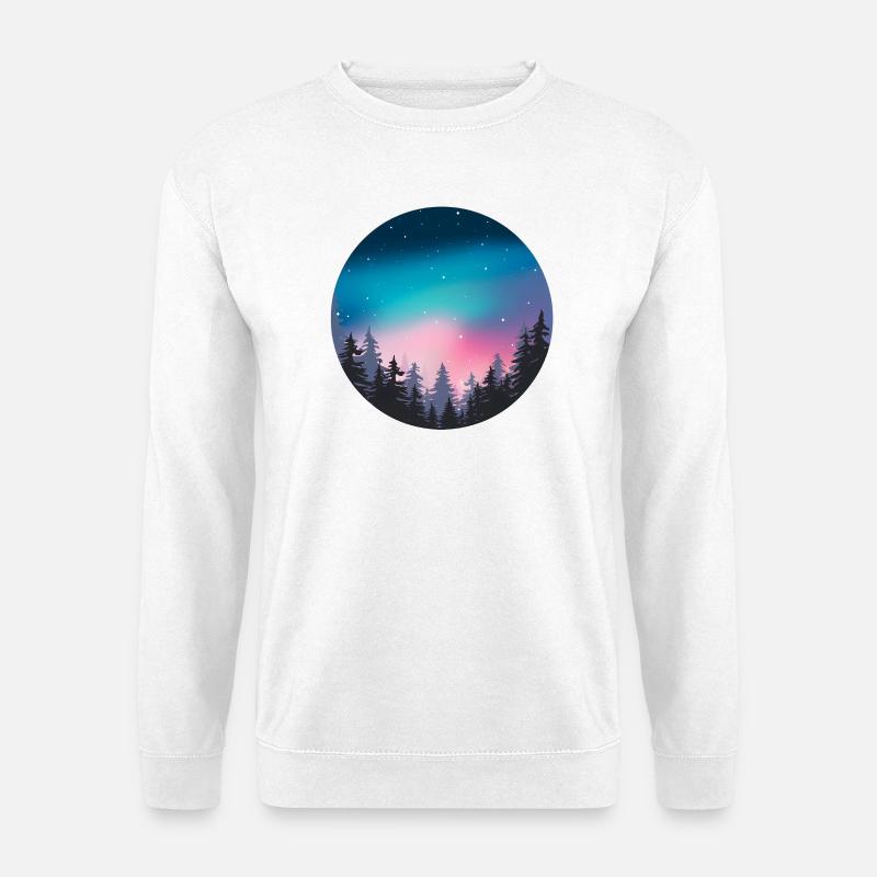 Nachthimmel, Aurora, Waldlandschaft - Unisex Pullover - Weiß