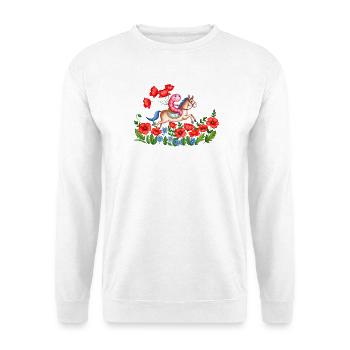 Un ver de terre sur un cheval dans un champ de coquelicots - Sweat-shirt Unisexe - blanc - Devant