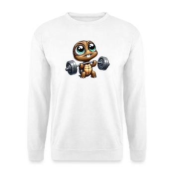 tortue chibi avec haltère haltérophile dessin animé - Sweat-shirt Unisexe - blanc - Devant