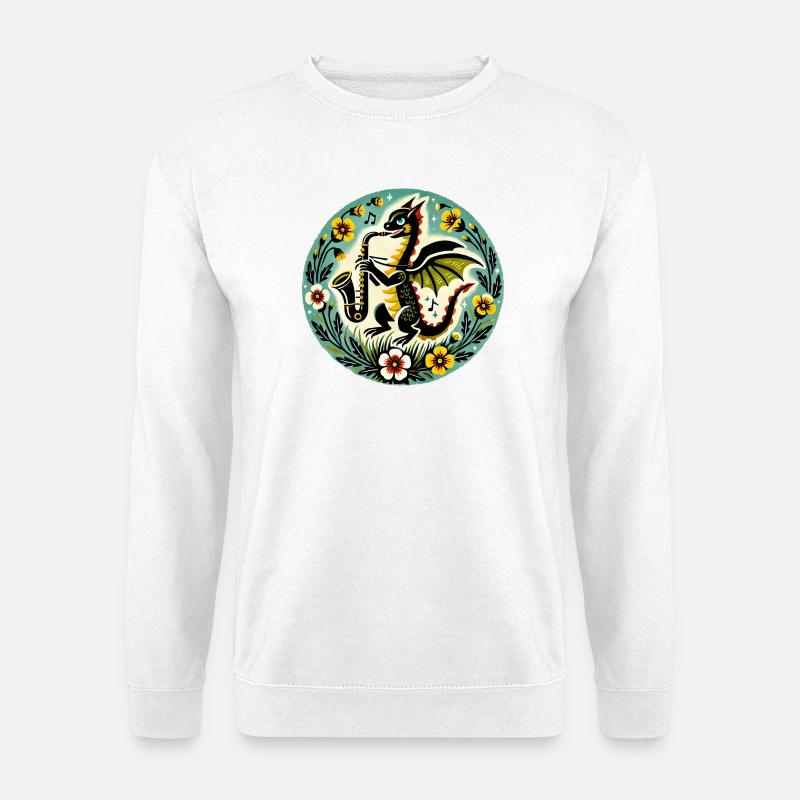 Wunderliches Drachen-Jazz-Design - Unisex Pullover - Weiß