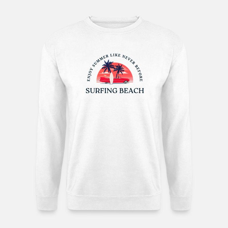 Summer Beach Surfing with Palm Trees - Unisex Sweatshirt - white
