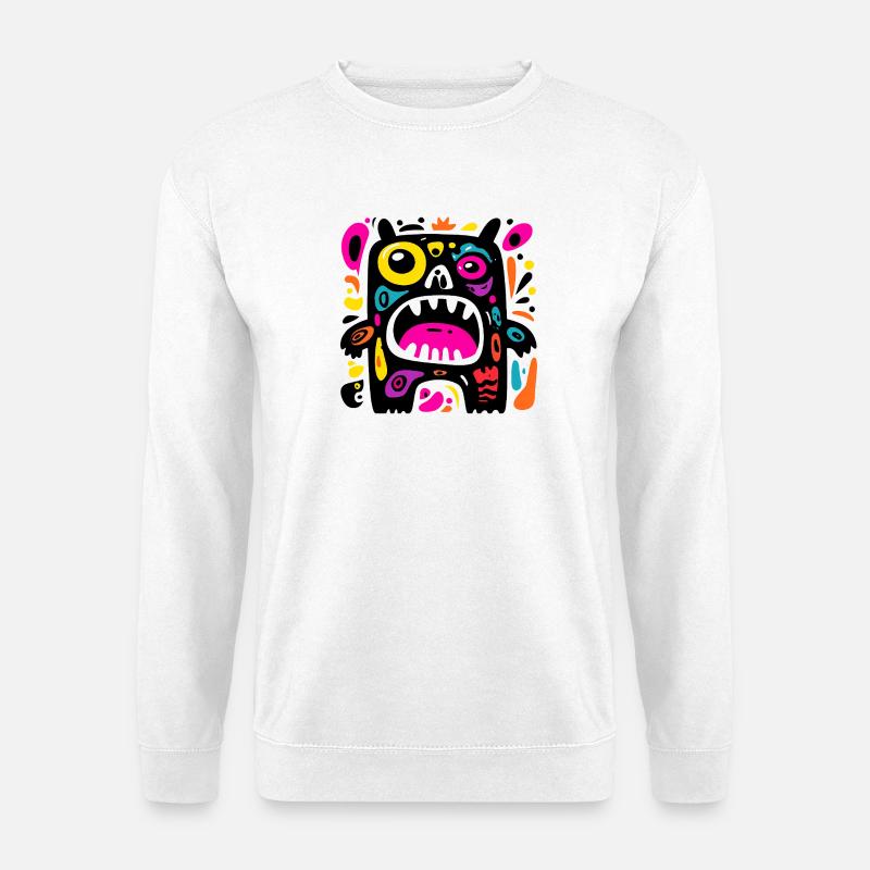 Buntes, ausdrucksstarkes Monster-Design - Unisex Pullover - Weiß