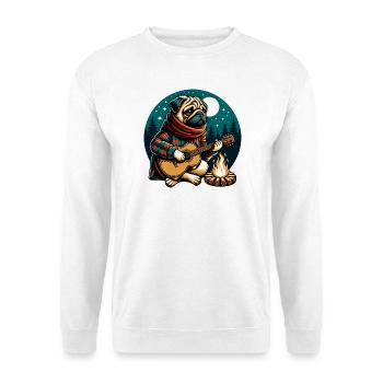 Carlin avec guitare au feu de camp dans la forêt - Sweat-shirt Unisexe - blanc - Devant