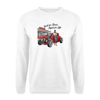 Vintage Hot Rod Girl  - Unisex Pullover - Weiß - Vorne