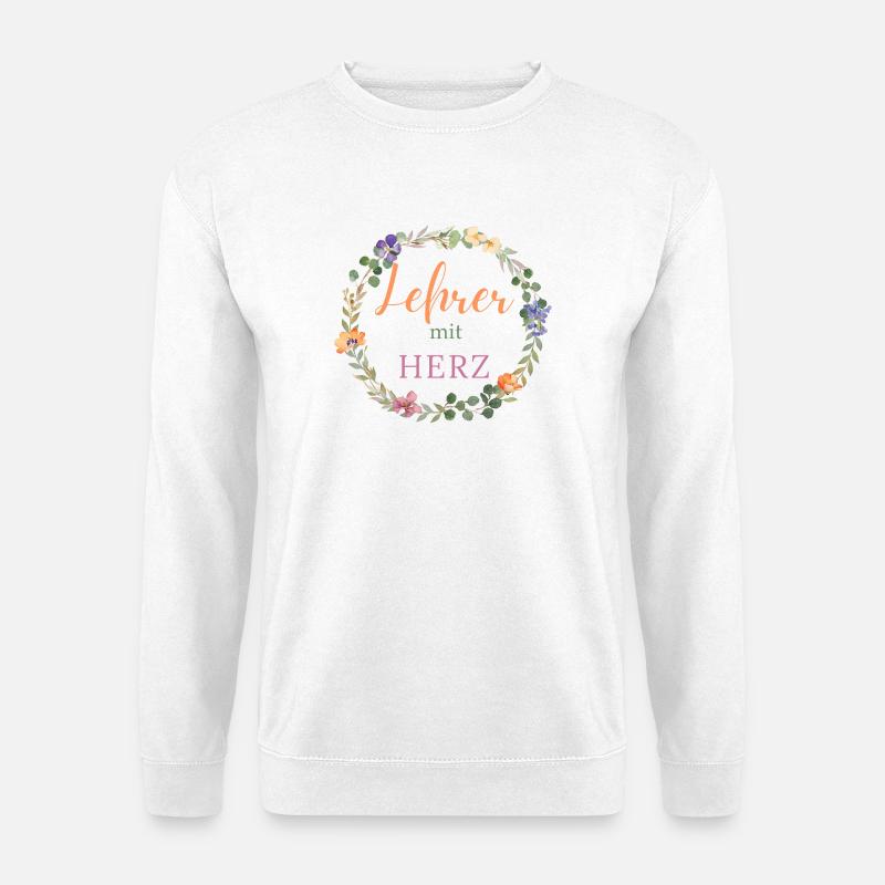 Lehrer mit Herz -Blumen-Kranz-personalisiert - Unisex Pullover - Weiß