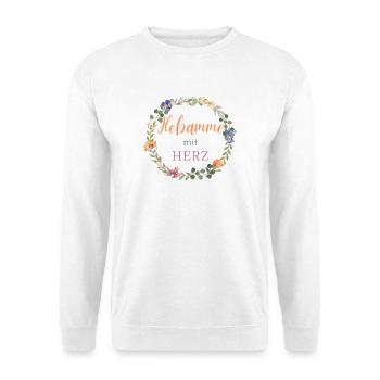 Hebamme mit Herz - florales Design -  - Unisex Pullover - Weiß - Vorne - Alina (178cm) & Michal (187cm)