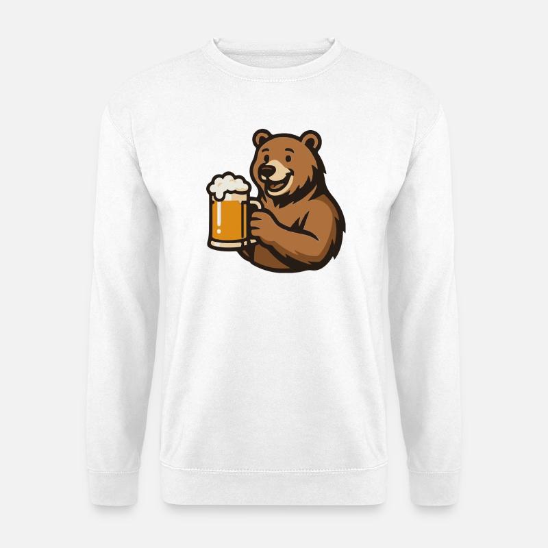 Bär mit Bierglas Illustration - Unisex Pullover - Weiß