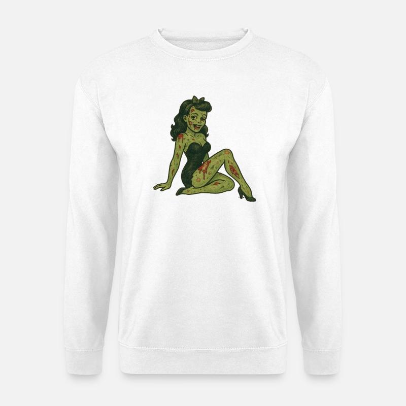 Zombie-Mädchen-Illustration für Horror-Fans - Unisex Pullover - Weiß