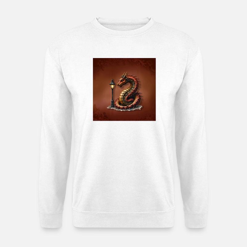 Steampunk-Drache mit Laternenpfahl - Unisex Pullover - Weiß