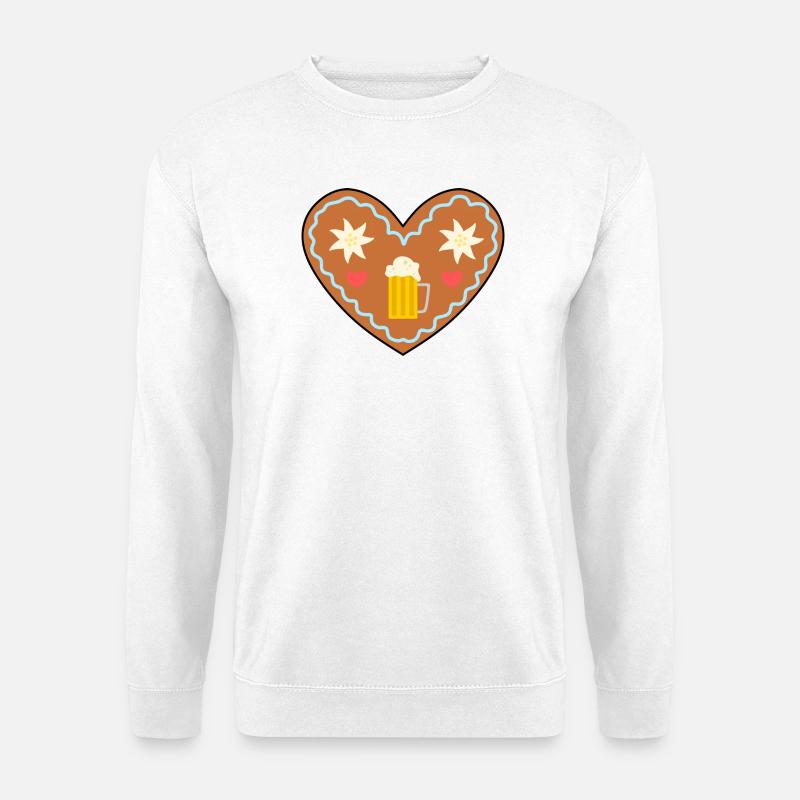 Lebkuchenherz mit Bier und Blumen - Unisex Pullover - Weiß