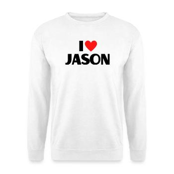 I love Jason Rotes Herz Liebe Fan Geschenk - Unisex Pullover - Weiß - Vorne
