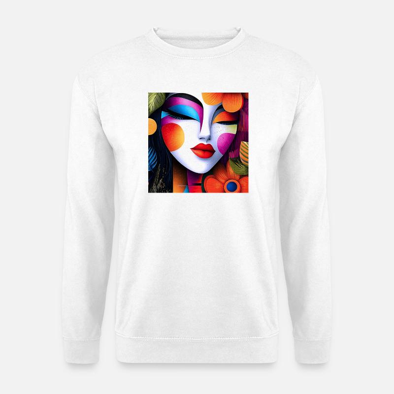 Abstraktes Porträt in leuchtenden Farben - Unisex Pullover - Weiß