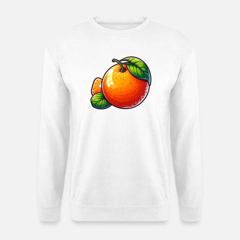 Illustration einer Mandarine mit grünen Blättern - Unisex Pullover - Weiß