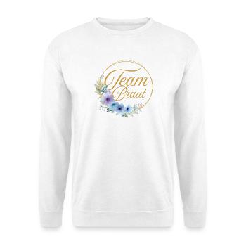 Team Braut! Kreis, Floral, Blau, Lila, Gold - Unisex Pullover - Weiß - Vorne