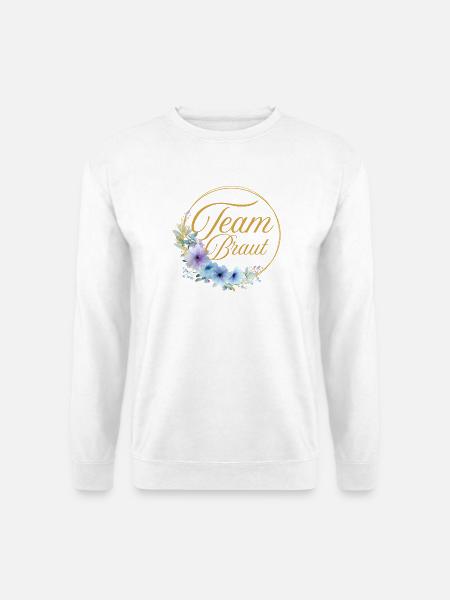 Team Braut! Kreis, Floral, Blau, Lila, Gold - Unisex Pullover - Weiß