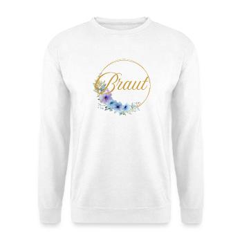 Team Braut! Kreis, Floral, Blau, Lila, Gold - Unisex Pullover - Weiß - Vorne