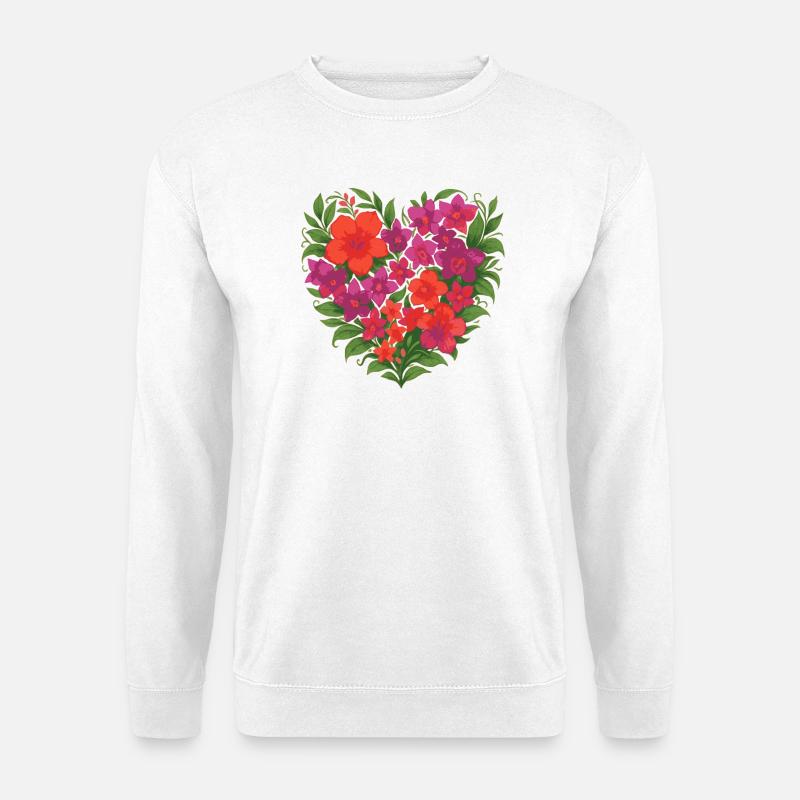 Herz aus farbenfrohen Blumen  - Unisex Pullover - Weiß