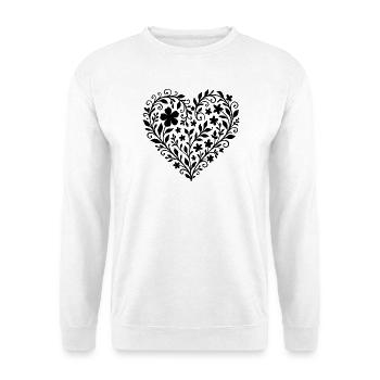 Ausdrucksstarkes Blumenmuster in Herzform  - Unisex Pullover - Weiß - Vorne