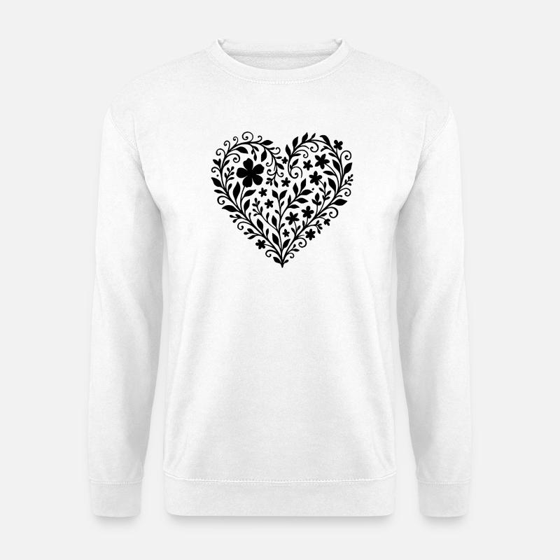 Ausdrucksstarkes Blumenmuster in Herzform - Unisex Pullover - Weiß