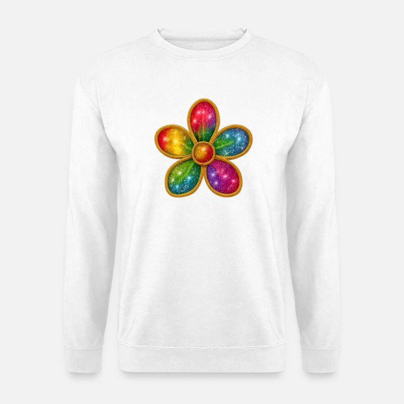 Galaktischer Blumenring mit bunten Funkeln - Unisex Pullover - Weiß