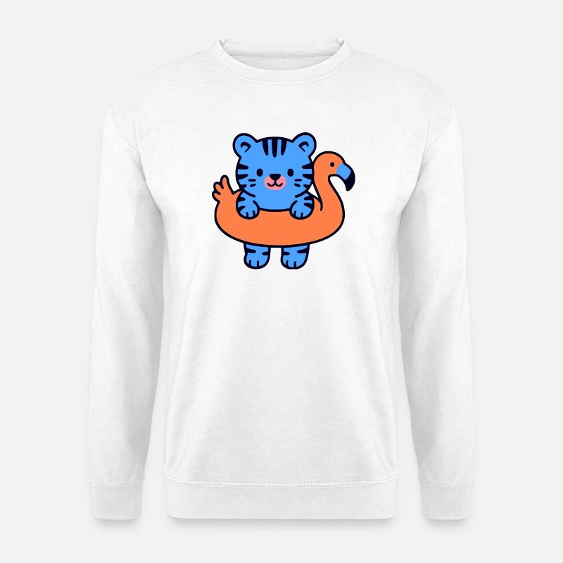 Kleiner schwebender blauer Tiger - Unisex Pullover - Weiß