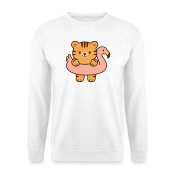 Kleiner Tiger auf rosa Schwimmer - Unisex Pullover - Weiß - Vorne