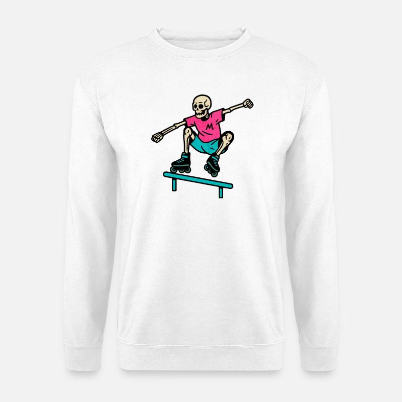 Neon Skelett grindet auf Inline-Skates - Unisex Pullover - Weiß