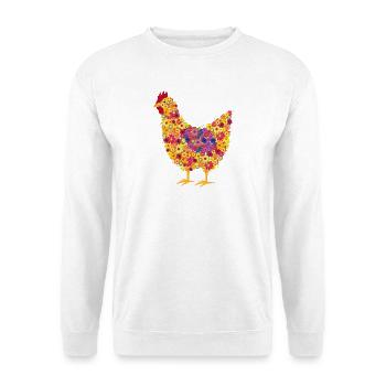 Blumenhuhn Bunt Farbenspiel - Unisex Pullover - Weiß - Vorne - Alina (178cm) & Michal (187cm)