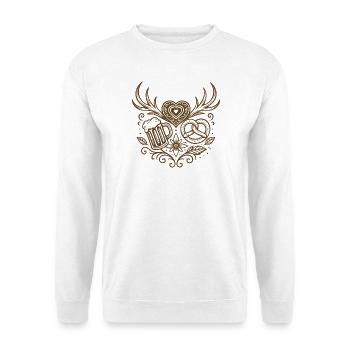Herz mit Geweih, Bier & Brezel - Unisex Pullover - Weiß - Vorne