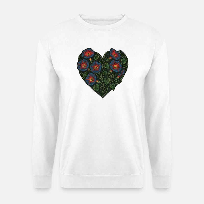 Herzförmiges Blumenmuster mit Prunkwinden - Unisex Pullover - Weiß