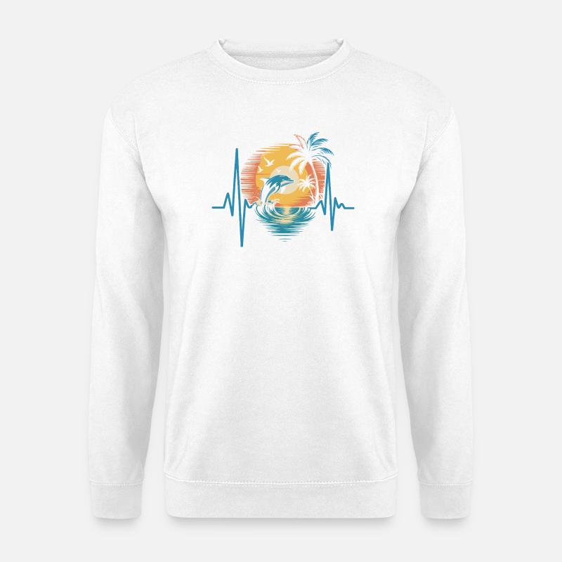 Delfine und Sonnenuntergang Szene - Unisex Pullover - Weiß