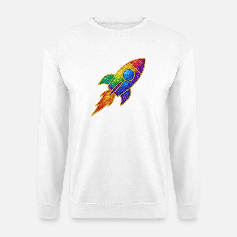 Regenbogen Rakete Glitzer Design - Unisex Pullover - Weiß