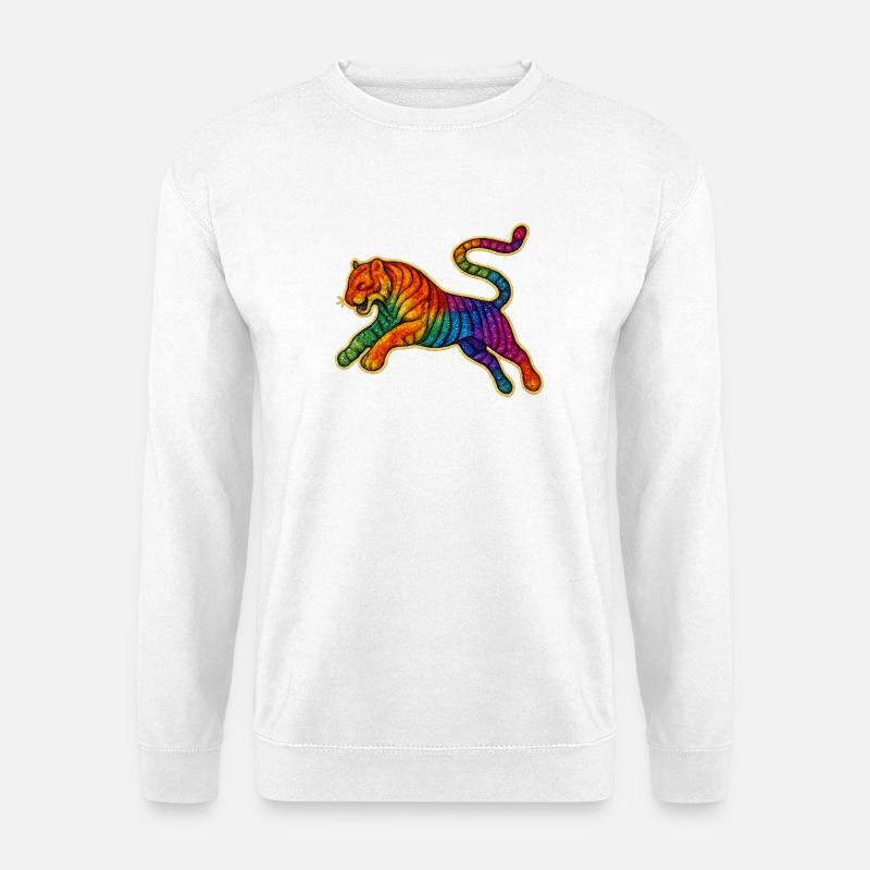Regenbogen Tiger Patch Design - Unisex Pullover - Weiß