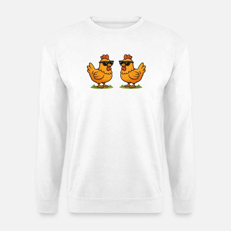 Hühner mit Sonnenbrillen - Unisex Pullover - Weiß